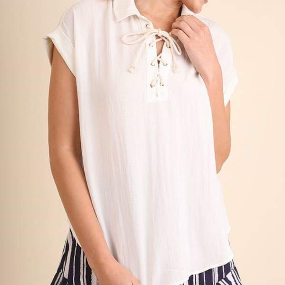 UMGEE washed collared drawstring top in cream
